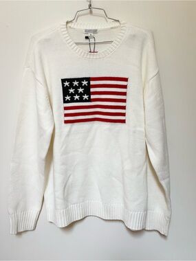 Brand New Mighty Fine White Flag USA Crewneck Sweater